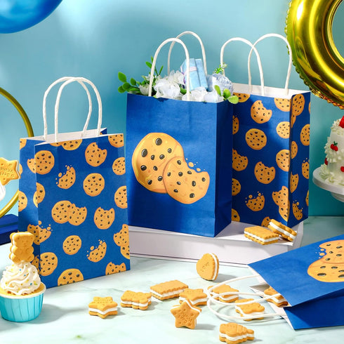 Locmeo 12 Pcs Cookie Party Gift Bags Bulk, Cookie Favor Bags with Handle Kraft Favors for Street Theme Birthday Party