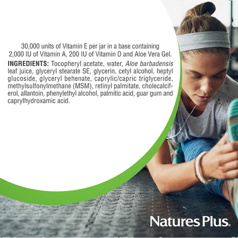 Natures Plus Vitamin E Cream - 30,000 iu, 2.2 oz - Relieves Dry Skin, Soothes Minor Irritations, Vegan