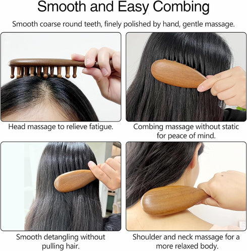 Jaasuee (1PC), Sandalwood Comb Head Massager for Scalp Stress Relief - Gua Sha Comb for Headache, Neck, and Shoulder
