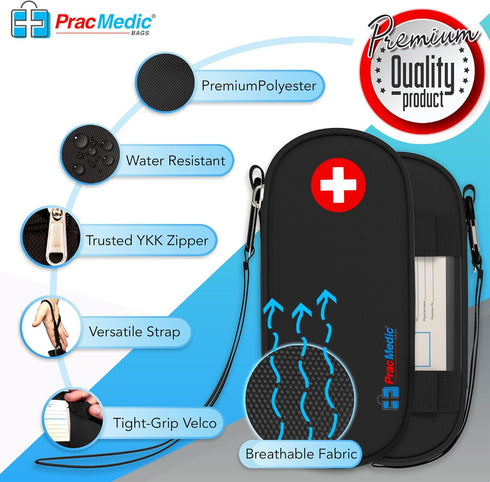 PracMedic EpiPen Carry Case - Insulated Compact Case holds 2 Epipens or Auvi-Q, Inhaler, Medicines (Black)