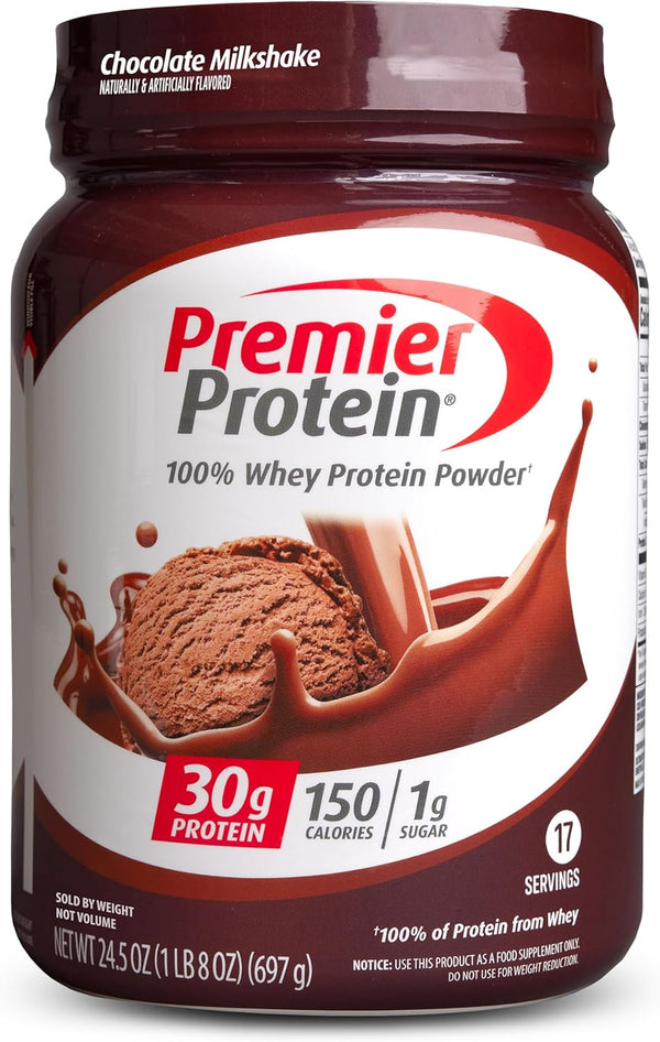 Premier Protein Powder, Chocolate Milkshake, 30g Protein, 1g Sugar, 17 Servings, Gluten Free
