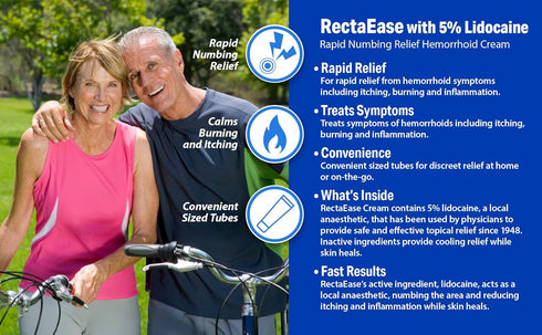 Globe (3 Pack) RectaEase 5% Lidocaine Hemorrhoid Relief Cream 1 oz Tube, Anorectal Cream, Rapid Numbing Relief, Hemorrhoid Treatment from Itch and Burn