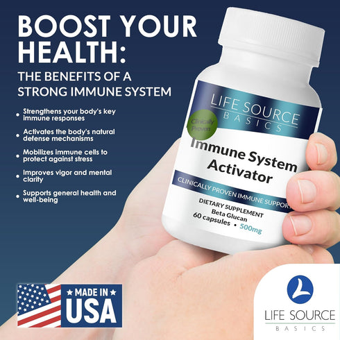 Life Source Basics Immune System Support Activator - 500 mg Beta 1,3/1,6 Glucan - Non-GMO & Vegan - 60 Capsules
