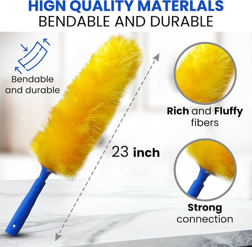 US Duster Company Static Duster – 23-inch Electrostatic Duster with Long Flexible Handle for Home Cleaning