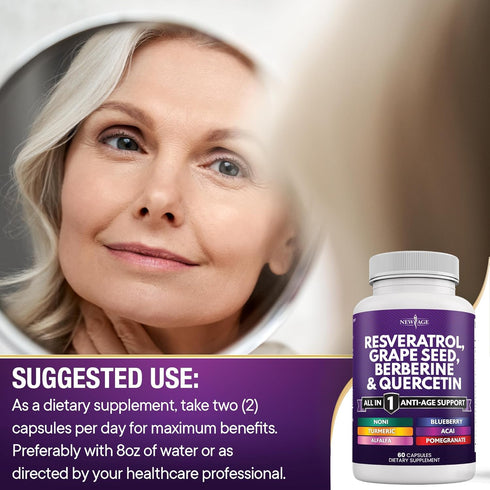 NEW AGE Resveratrol 6000mg Supplement, 60 Capsules - Polyphenol Support with Noni Extract