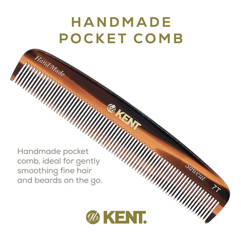 Kent 7T Handmade All Fine Tooth Pocket Comb for Men, Hair Styling, Mustache and Beard, Made in England