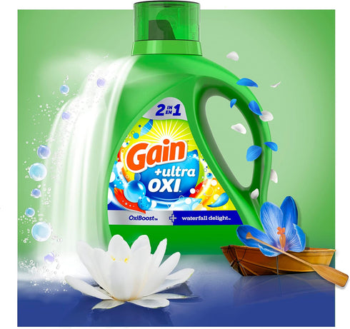 Gain Ultra Oxi Liquid Laundry Detergent, 128 loads, 184 fl oz, Waterfall Delight Scent, HE Compatible 2-in-1