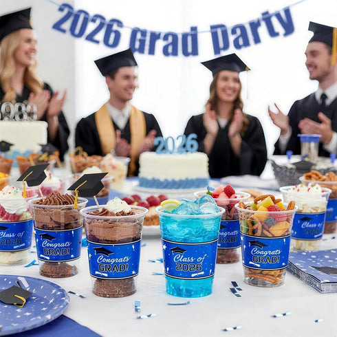 KaTiSeMo 2026 48 Pack 16 oz 2026 Graduation Cups - Class of Plastic Cups, Blue and White Graduation Party Cups, Rigid