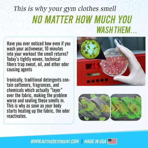 Active Wear Laundry Detergent & Soak - Natural Performance Concentrate Enzyme Booster Deodorizer for 90 Loads