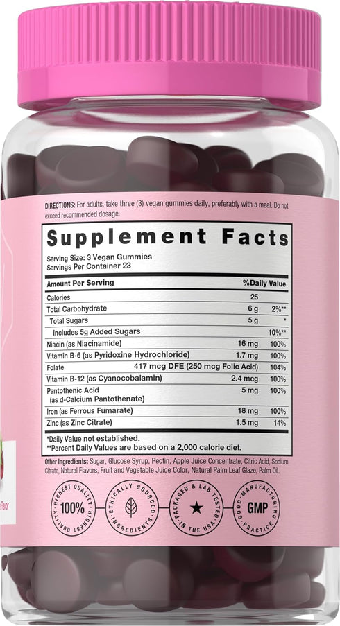 Horbaeach Iron Gummies for Women | Supplement with B Vitamins | 70 Count | Grape Flavor | Vegan, Non-GMO & Gluten Free