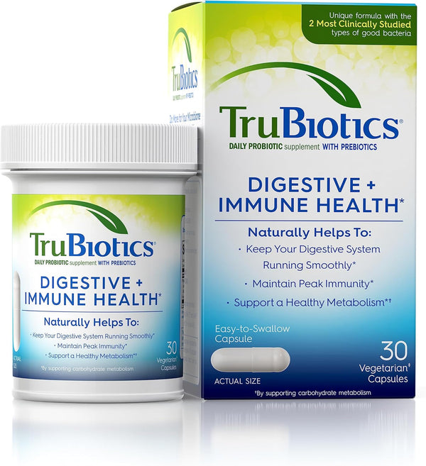 TruBiotics Probiotics 30 Capsules, Digestive & Immune Health Support, Regularity & Abdominal Discomfort Relief