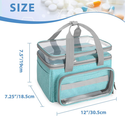 LUXJA Double-Layer Medicine Bag with Transparent Compartment, Pill Bottle Organizer with Detachable Divider (Suitable