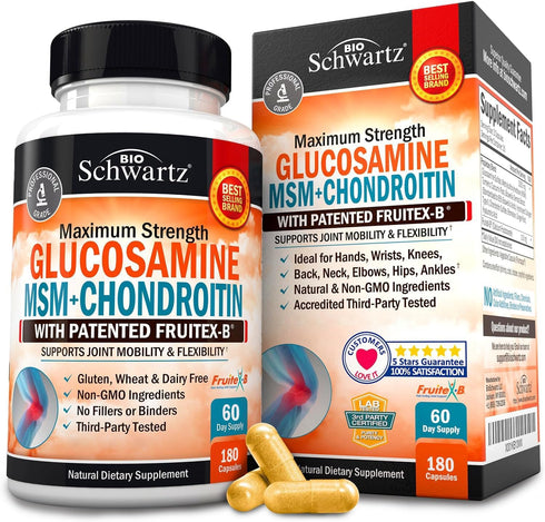 Glucosamine Chondroitin MSM Triple Strength Joint Support Supplement with Collagen Peptides, Turmeric, Ginger