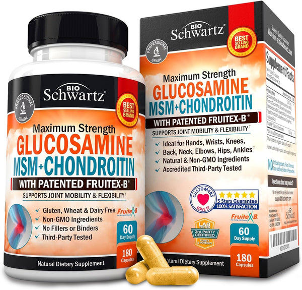 Glucosamine Chondroitin MSM Triple Strength Joint Support Supplement with Collagen Peptides, Turmeric, Ginger