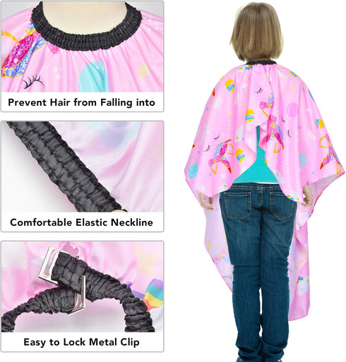 Kids Haircut Cape: Waterproof Barber Cape Cover, Unicorn Hair Cutting Cape for Girls with Adjustable Snap Closure
