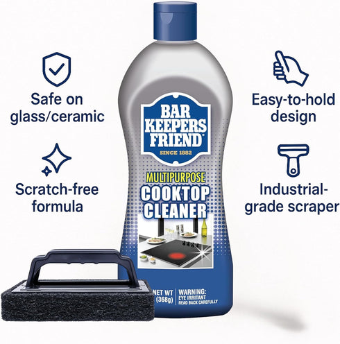 ONE96NINE (13 Glass StoveTop Cleaner For Electric Stove Flat Top. Kit Includes Cleaner Liquid, Scraper Tool, & Scrub