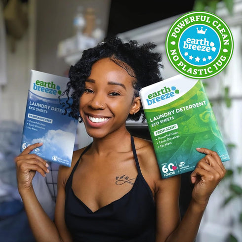 Earth Breeze Laundry Detergent Sheets, 30 Sheets, 60 Loads, Concentrated Liquidless Soap, Fragrance-Free