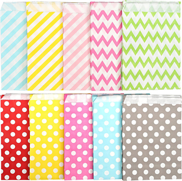 Kesoto 100 Count Multicolored Biodegradable Easter Paper Candy Cookie Bags - Food Safe Treat Bags, 6x5 in (Random 10