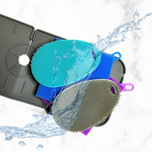 Kitchen Sink Splash Guard, Faucet Mat for Kitchen Sink, Food Grade Silicone Scrubber Dish Set