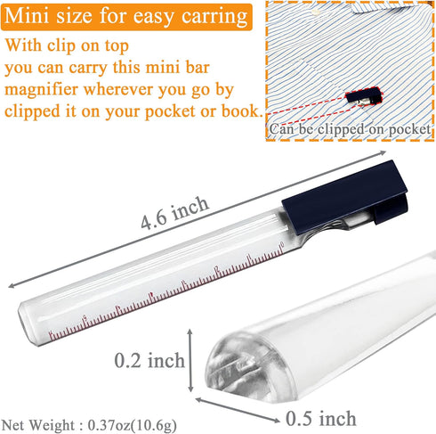 MAGDEPO 2X Bar Magnifying Ruler, 6" with Guiding Line & Mini Line Magnifier Clip for Reading Small Prints