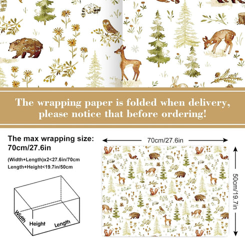 JarThenaAMCS Forest Animal Wrapping Paper -Not Roll- Woodland Gift Wrap Paper Folded Flat DIY Craft Paper for Birthday Baby Shower Party Favors Supplies, 19.7 x 27.6 Inch, 8 Sheet