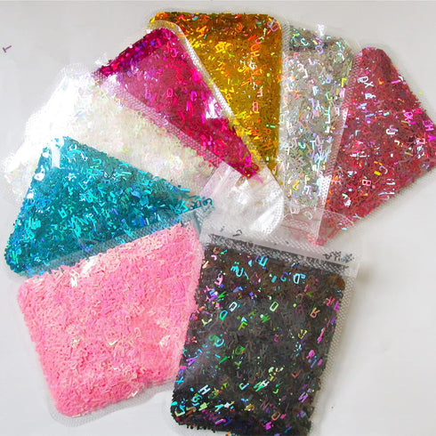 LoveOurHome 8 Colors Holographic Letter Chunky Glitter Flakes, Number Shaped Confetti for Nail Art and Resin Crafts