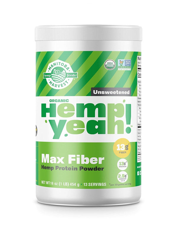 Manitoba Harvest Hemp Yeah! Organic Max Fiber Protein Powder, Unsweetened, 16oz, Keto-Friendly
