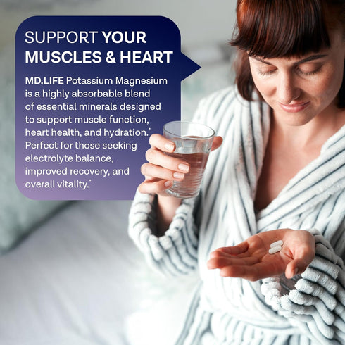 MD. Life Potassium Magnesium Supplement - 90 Capsules, High Absorption Magnesium Complex for Vascular Health