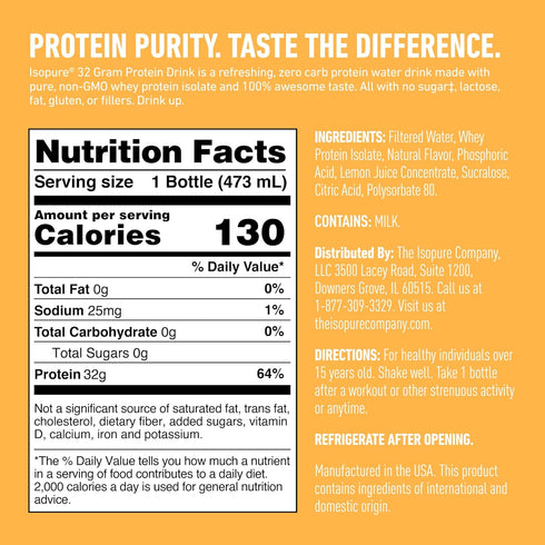 Isopure Zero Carb 32g Protein Ready-to-Drink, Whey Protein Isolate, Lemonade, 16 Fl Oz (12 Bottles)