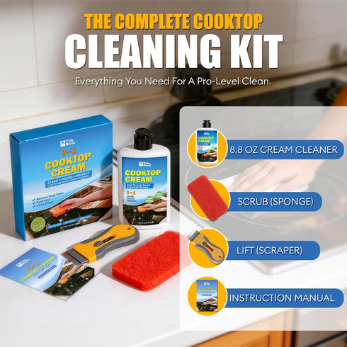 Tidybond 8.8 oz Glass Cooktop Cleaner & Polish Kit Heavy Duty Stove Top Cleaner with Scraper & Scrubbing Pad, Removes