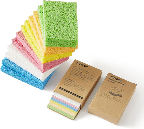JOYMOOP Compressed Cellulose Sponges for Non-Scratch Kitchen Dishwashing, Household Cleaning, Pack of 24 Colorful