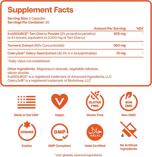 3 in 1 Uric Acid Flush Cleanse – Tart Cherry Extract with Turmeric & Celery Seed Supplement, 60 Veggie Capsules