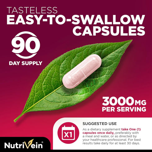 Nutrivein Tart Cherry Capsules 3000mg - 90 Vegan Pills for Pain Relief, Muscle Recovery, Uric Acid Cleanse