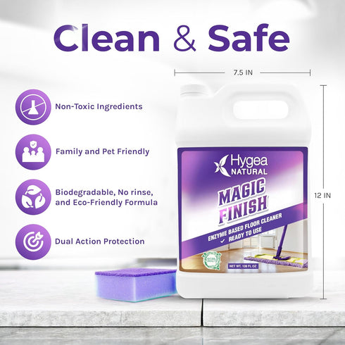 Hygea Natural Magic Finish Enzyme-Based Floor Cleaner - No Rinse, Clean Formula - Removes Grease Buildup in Tile