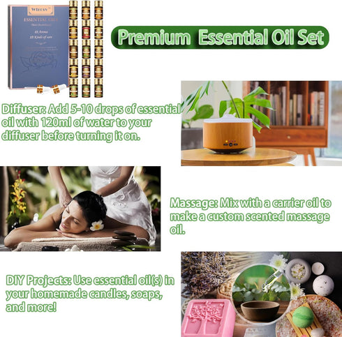 Set 15 Set (5ml) Essential Oils - Top Scents for Diffuser, Humidifier, Skin Care, Aromatherapy, Massage, Candle & Soap