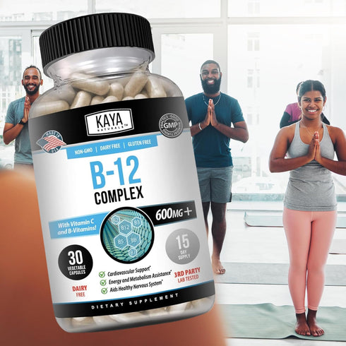 Kaya Naturals B-12 Complex, Multivitamin Supplement for Energy & Metabolism, 30 Capsules