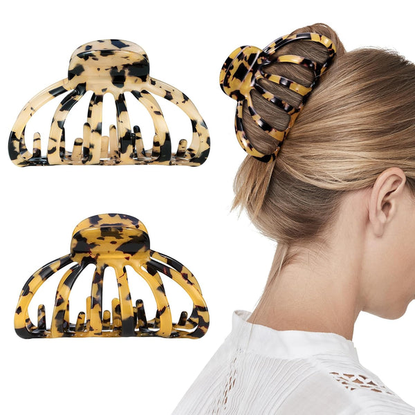 Shinowa Hair Clips, 2-Pack - Bohemian Tortoise Shell Hair Claw Clips for Thick Hair, Accessories for Women and Girls