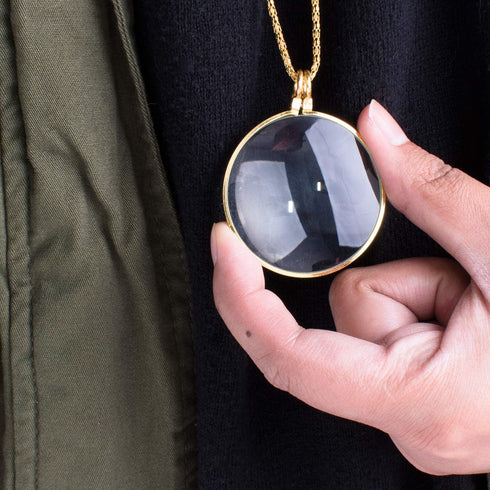 Gold Chain Necklace with 1-3/4 Inch Optical Magnifier Lens, 36-Inch for Reading, Jewelry, Increase Vision