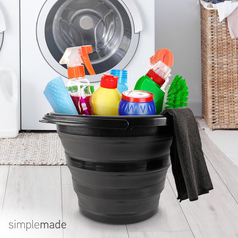 Set 2 10 SIMPLEMADE Collapsible Bucket Cleaning - Includes Foldable Buckets, Spray Bottle, Rag, Scrubbing Brush