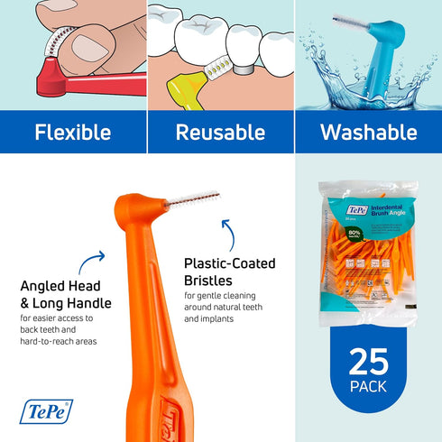 TEPE Interdental Brush Angle, Angled Dental Brush for Teeth Cleaning, Pack of 25, Size 1