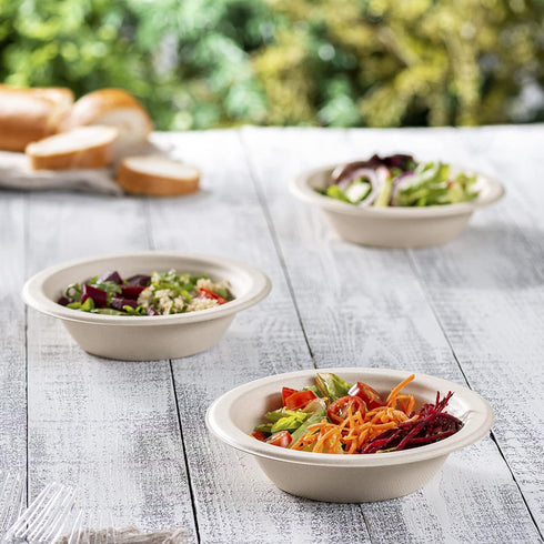 Comfy 125 Pack Heavy-Duty 12 oz Compostable Paper Bowls - Eco-Friendly Disposable Sugarcane Soup Bowls