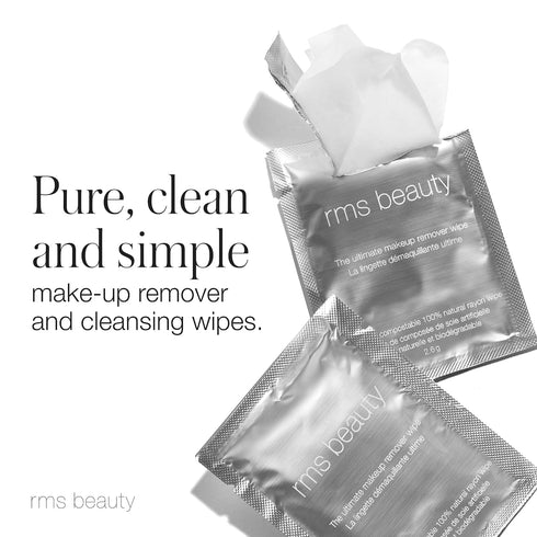 RMS Beauty The Ultimate Makeup Remover Wipes, Gentle Facial Cleansing Cloths with Moisturizing Organic Coconut Oil, 20