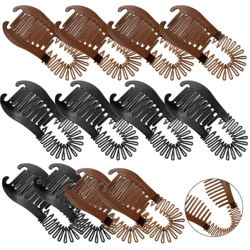 Syhood 12 Pieces Plastic Flexible Interlocking Banana Clips Hair Accessories for Women, 2 Colors - Black, Coffee