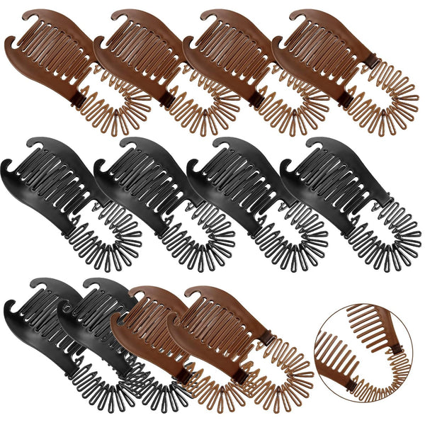 Syhood 12 Pieces Plastic Flexible Interlocking Banana Clips Hair Accessories for Women, 2 Colors - Black, Coffee