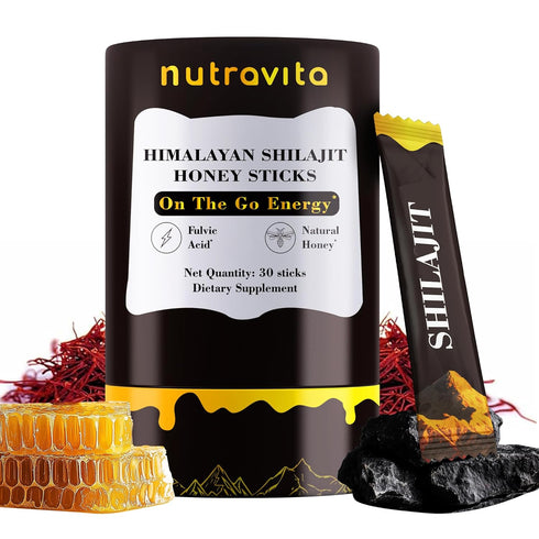 Nutravita Shilajit Honey Sticks- 30 Sticks Himalayan Shilajit Honey Sticks Organic Honey &
