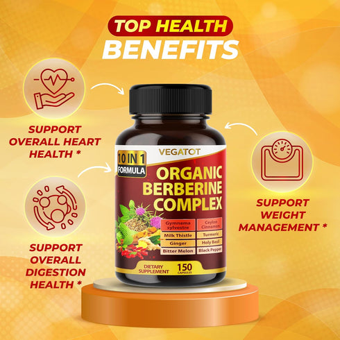 VEGATOT GlucoSavior Berberine Supplement 12,900mg with Ceylon Cinnamon, Bitter Melon, Gymnema - Supports Immune, Heart Health & Gastrointestinal Function - Made in The USA (150 Count (Pack of 1))