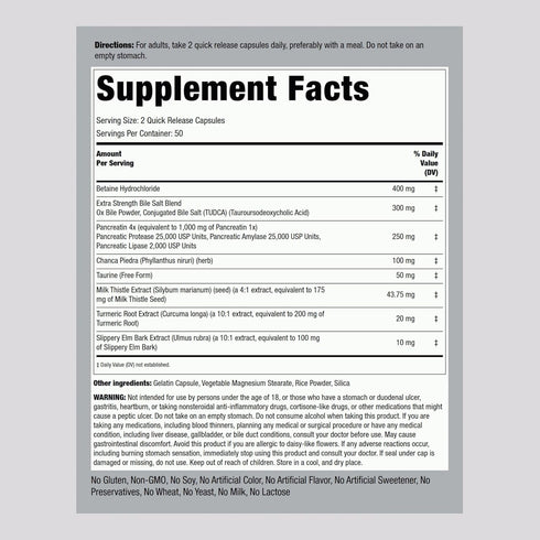 Piping Rock Gallbladder Formula | 100 Capsules | Advanced Digestive Enzyme Complete Formula for Men & Women | Non-GMO & Gluten Free Supplement
