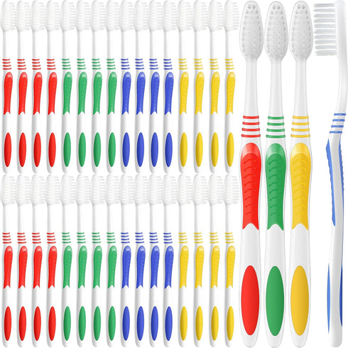 200 Packs Bulk Disposable Travel Toothbrush Set, Individually Wrapped for Adults or Kids, Medium Soft Large Brush Head