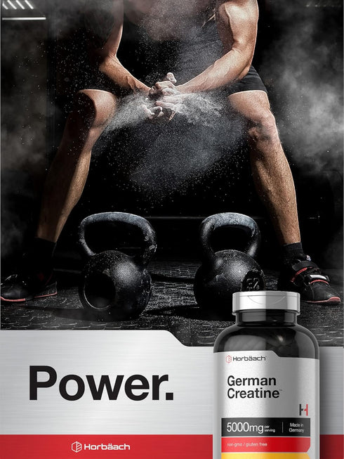 Horbaeach German Creatine Monohydrate 5000mg, 250 Capsules, Non-GMO, Gluten Free Supplement
