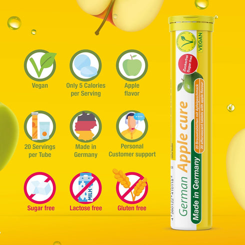 T&D 40 German Apple Cure - Vegan Drink Effervescent Tablets - Apple Flavor - Made in Germany